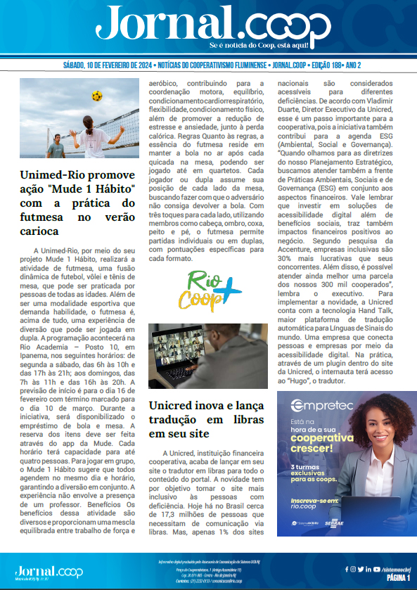Jornal.Coop – Edição 188 – Ano 2 – 10 de Fevereiro de 2024