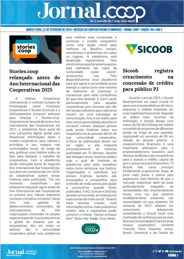 Jornal.Coop – Edição 194 – Ano 2 – 22 de Fevereiro de 2024
