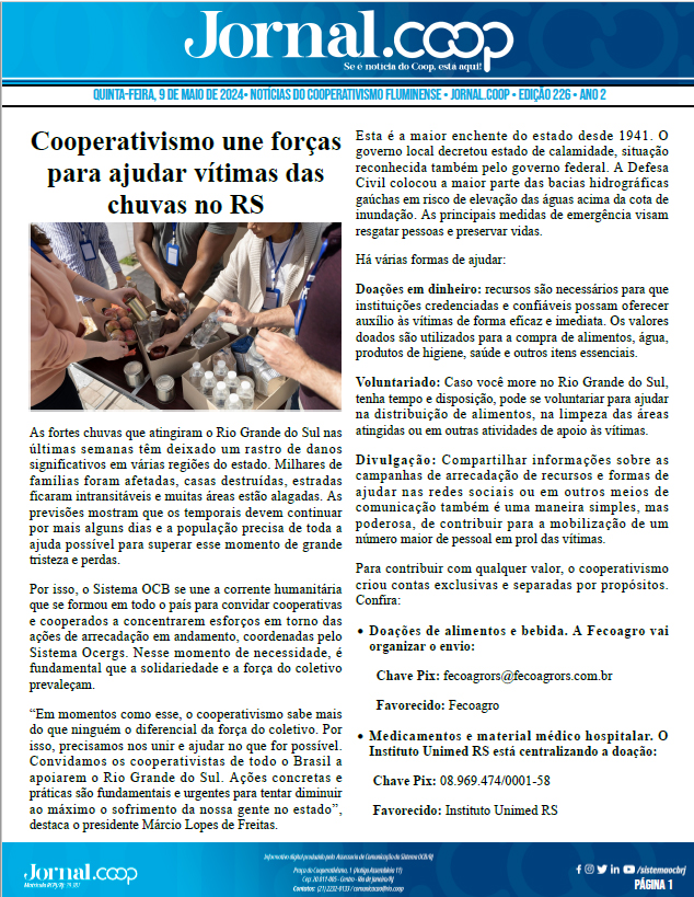 Jornal.Coop – Edição 226 – Ano 2 – 9 de maio de 2024