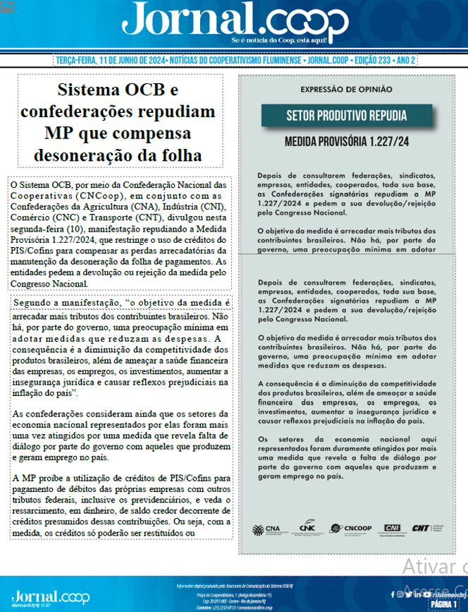 Jornal.Coop – Edição 233 – Ano 2 – 11 de junho de 2024