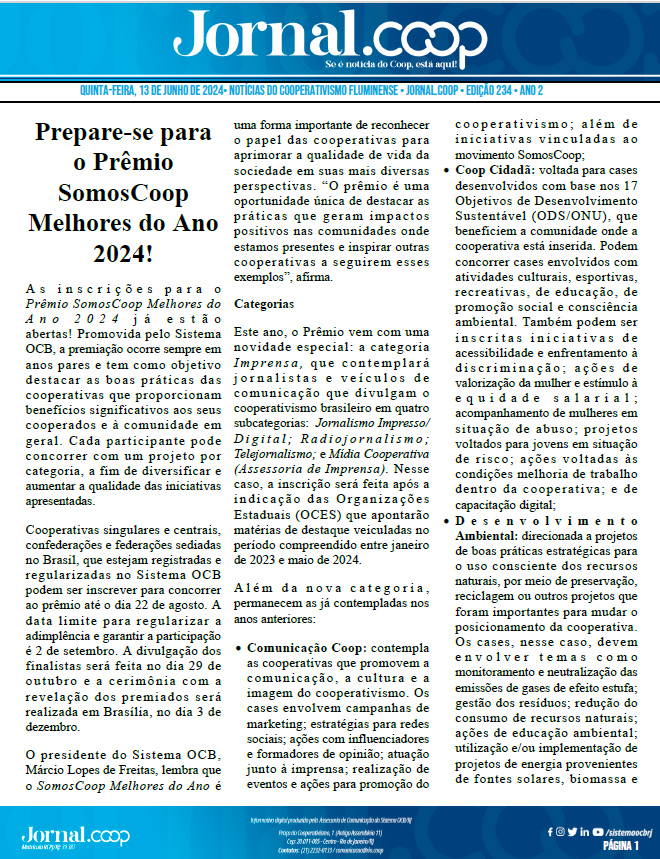 Jornal.Coop – Edição 234 – Ano 2 – 13 de junho de 2024