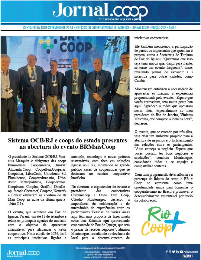 Jornal.Coop – Edição 252 – Ano 2 – 13 de Setembro de 2024