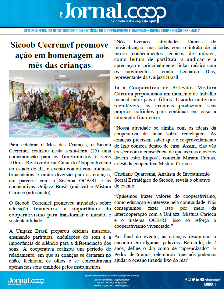 Jornal.Coop – Edição 263 – Ano 2 – 28 de Outubro de 2024