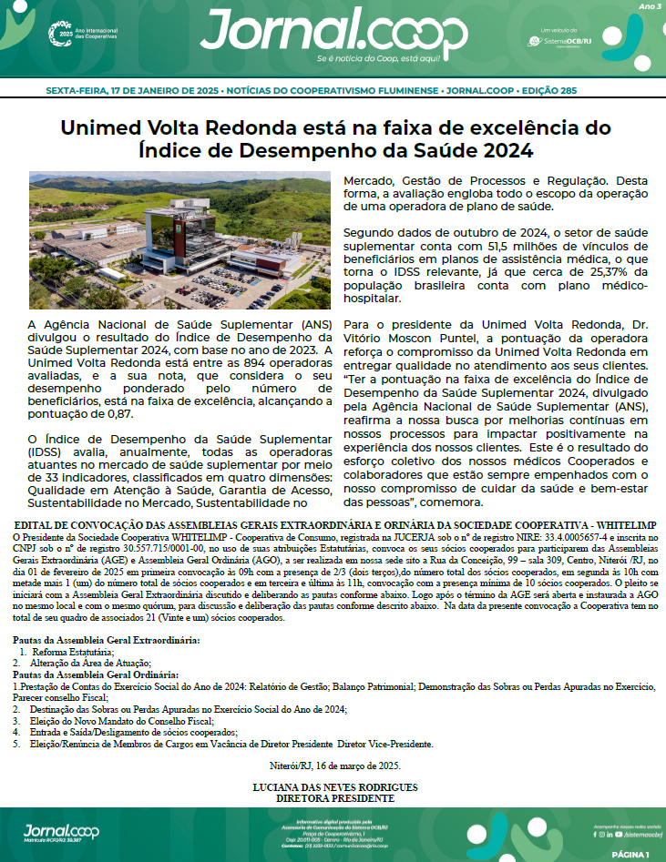 Jornal.Coop – Edição 285 – Ano 3 – 17 de Janeiro de 2025