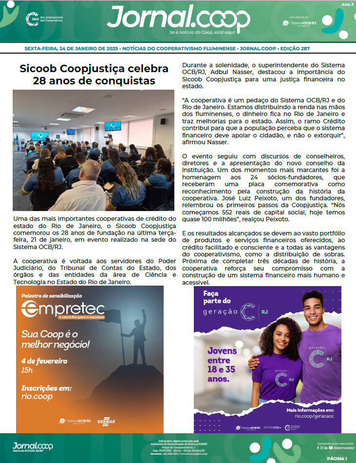 Jornal.Coop – Edição 287 – Ano 3 – 24 de Janeiro de 2025