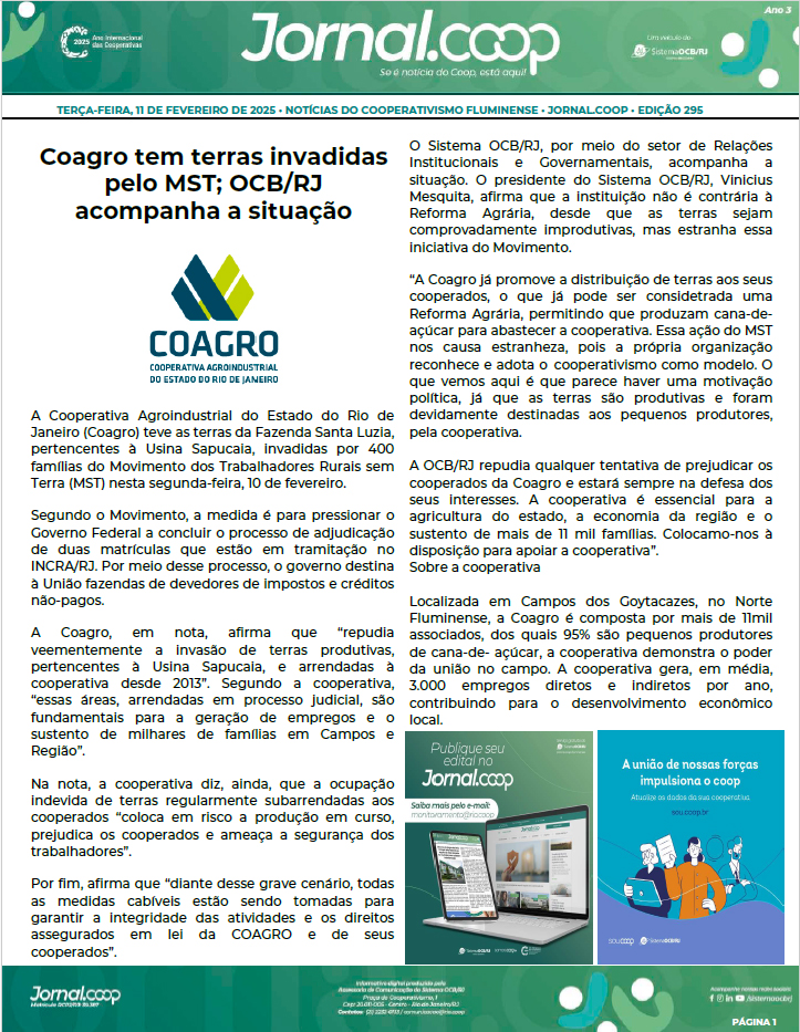 Jornal.Coop – Edição 295 – Ano 3 – 11 de Fevereiro de 2025