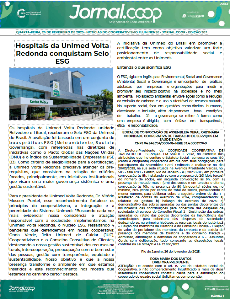 Jornal.Coop – Edição 303 – Ano 3 – 26 de Fevereiro de 2025