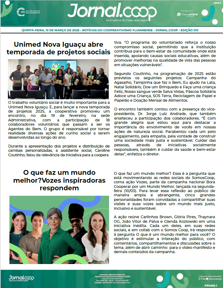 Jornal.Coop – Edição 310 – Ano 3 – 13 de março de 2025