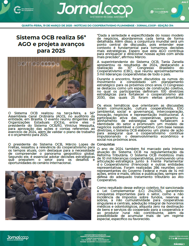 Jornal.Coop – Edição 314 – Ano 3 – 19 de março de 2025