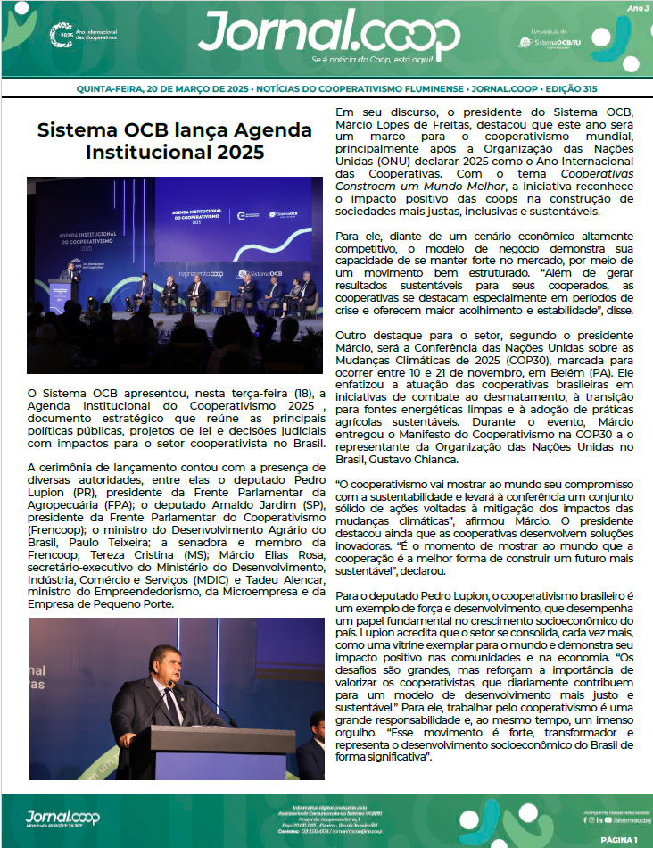 Jornal.Coop – Edição 315 – Ano 3 – 20 de março de 2025