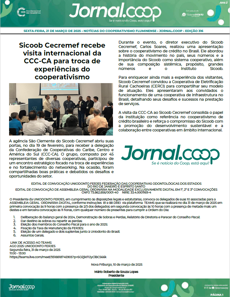 Jornal.Coop – Edição 316 – Ano 3 – 21 de março de 2025