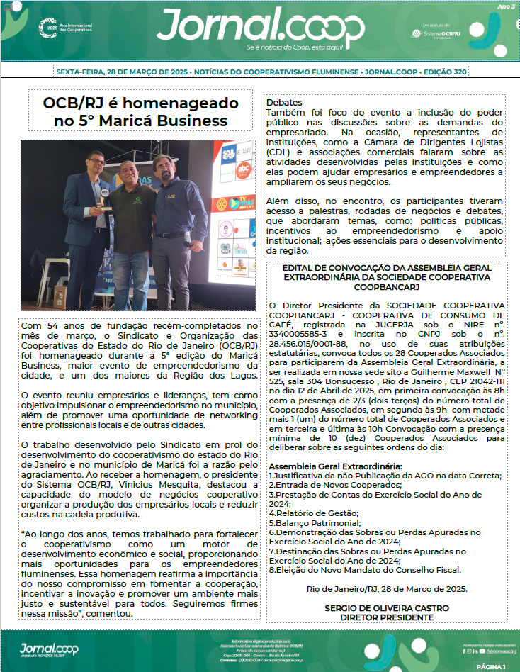 Jornal.Coop – Edição 320 – Ano 3 – 28 de março de 2025