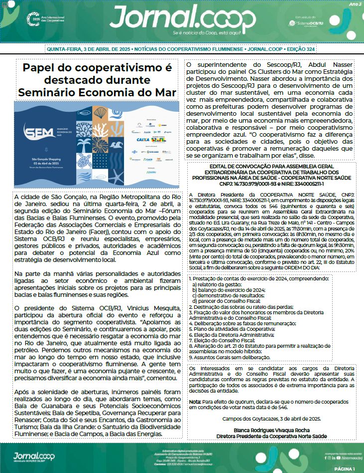 Jornal.Coop – Edição 324 – Ano 3 – 3 de Abril de 2025