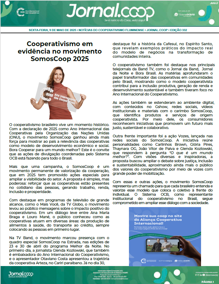 Jornal.Coop – Edição 332 – Ano 3 – 9 de Maio de 2025