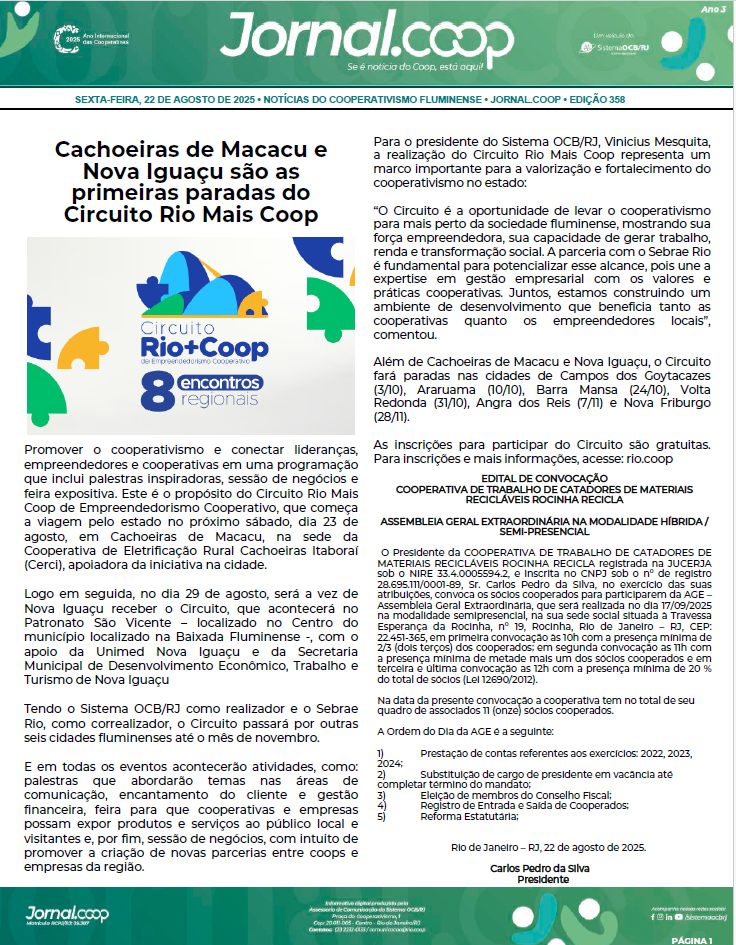 Jornal.Coop – Edição 358 – Ano 3 – 22 de Agosto de 2025