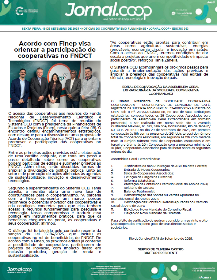 Jornal.Coop – Edição 363 – Ano 3 – 19 de setembro de 2025