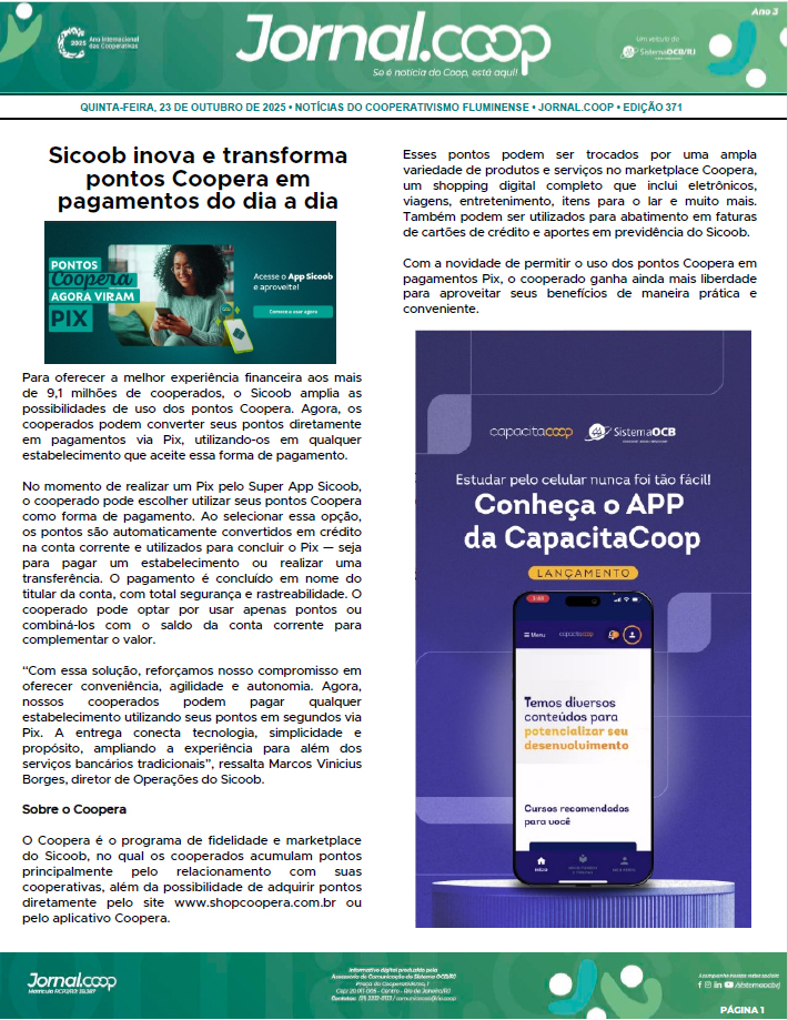 Jornal.Coop – Edição 371 – Ano 3 – 23 de outubro de 2025