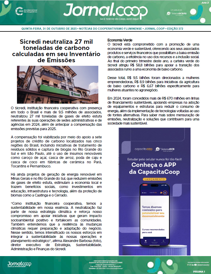 Jornal.Coop – Edição 372 – Ano 3 – 31 de outubro de 2025