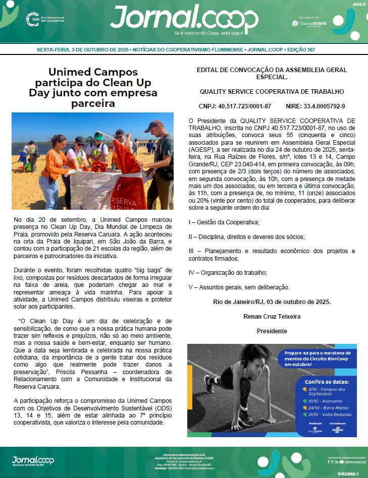 Jornal.Coop – Edição 367 – Ano 3 – 3 de outubro de 2025
