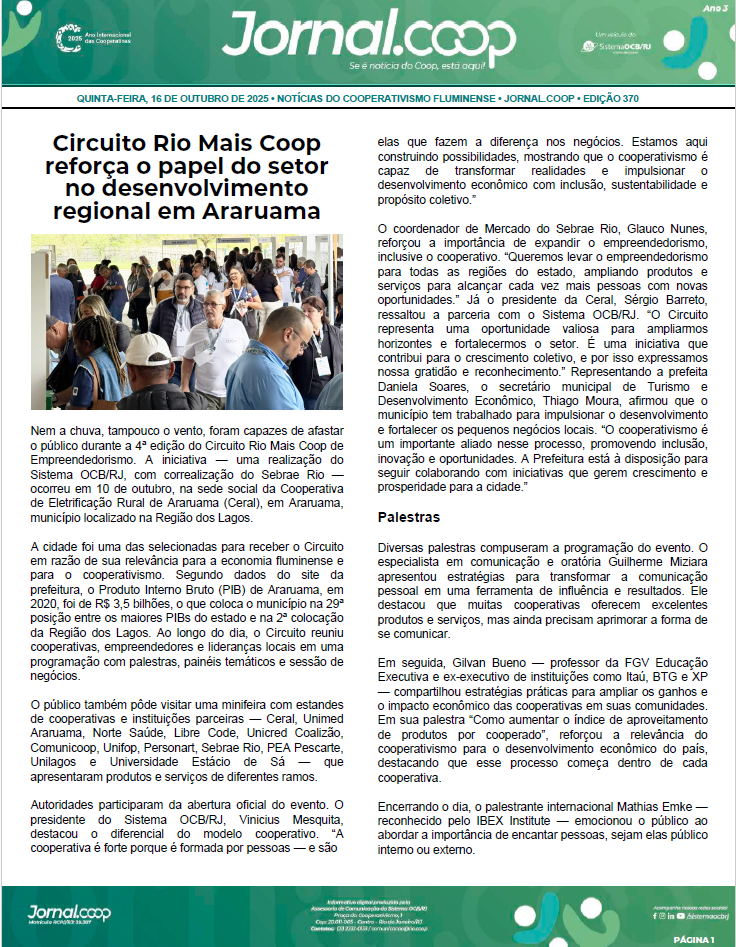 Jornal.Coop – Edição 370 – Ano 3 – 16 de outubro de 2025