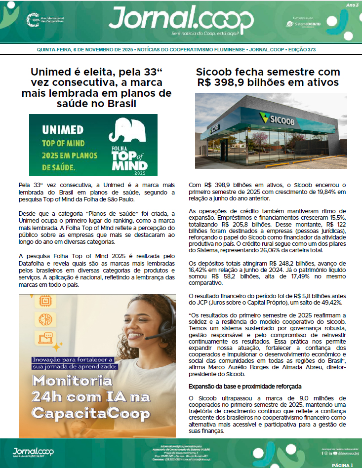 Jornal.Coop – Edição 373 – Ano 3 – 6 de Novembro de 2025