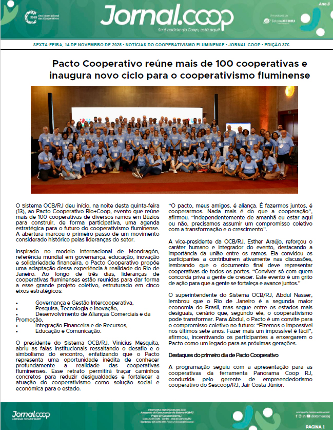 Jornal.Coop – Edição 376 – Ano 3 – 14 de Novembro de 2025