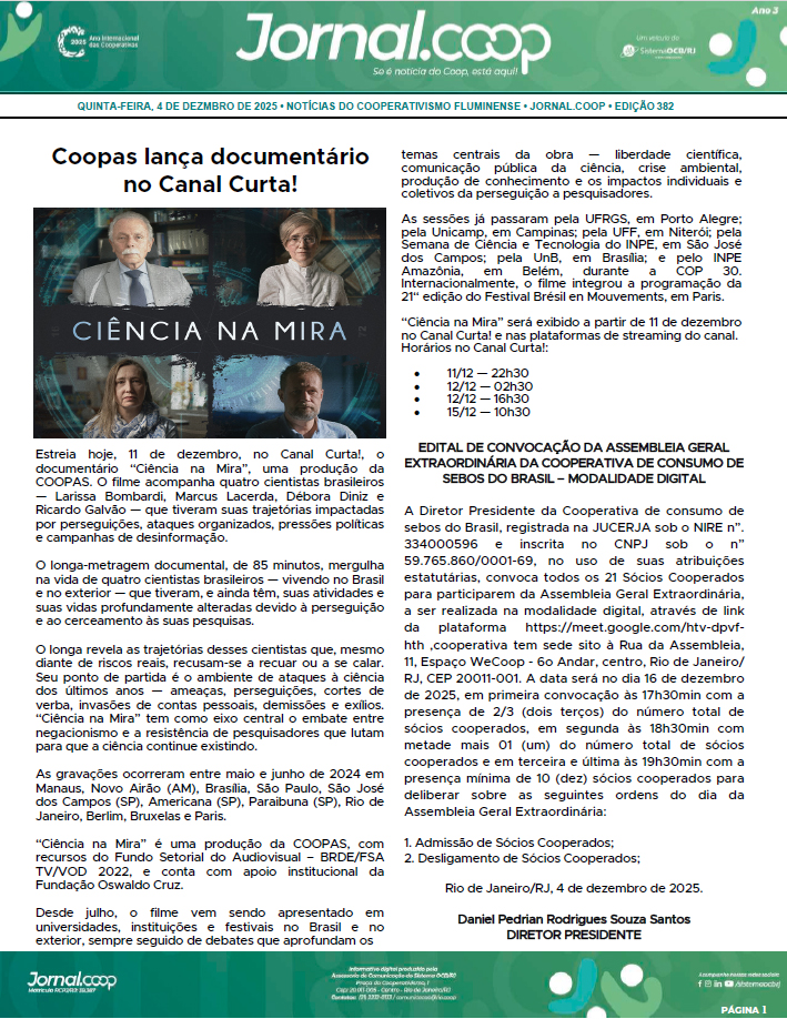 Jornal.Coop – Edição 382 – Ano 3 – 4 de Dezembro de 2025