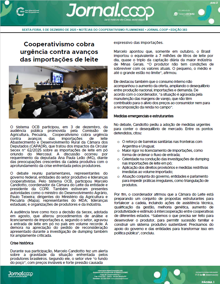 Jornal.Coop – Edição 383 – Ano 3 – 5 de Dezembro de 2025
