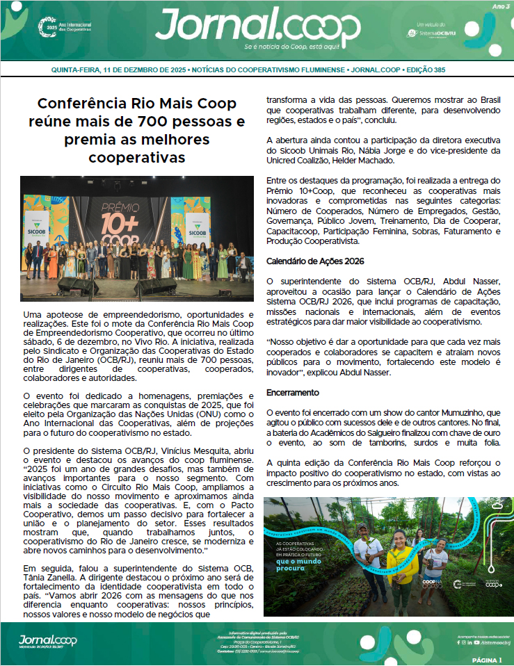 Jornal.Coop – Edição 385 – Ano 3 – 11 de Dezembro de 2025