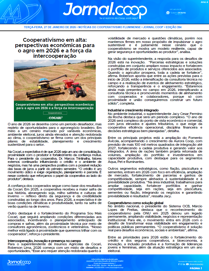 Jornal.Coop – Edição 394 – Ano 4 – 27 de janeiro de 2026