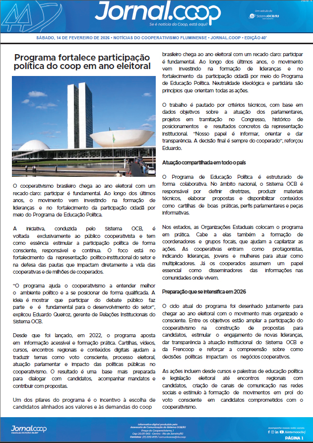 Jornal.Coop – Edição 401 – Ano 4 – 14 de fevereiro de 2026