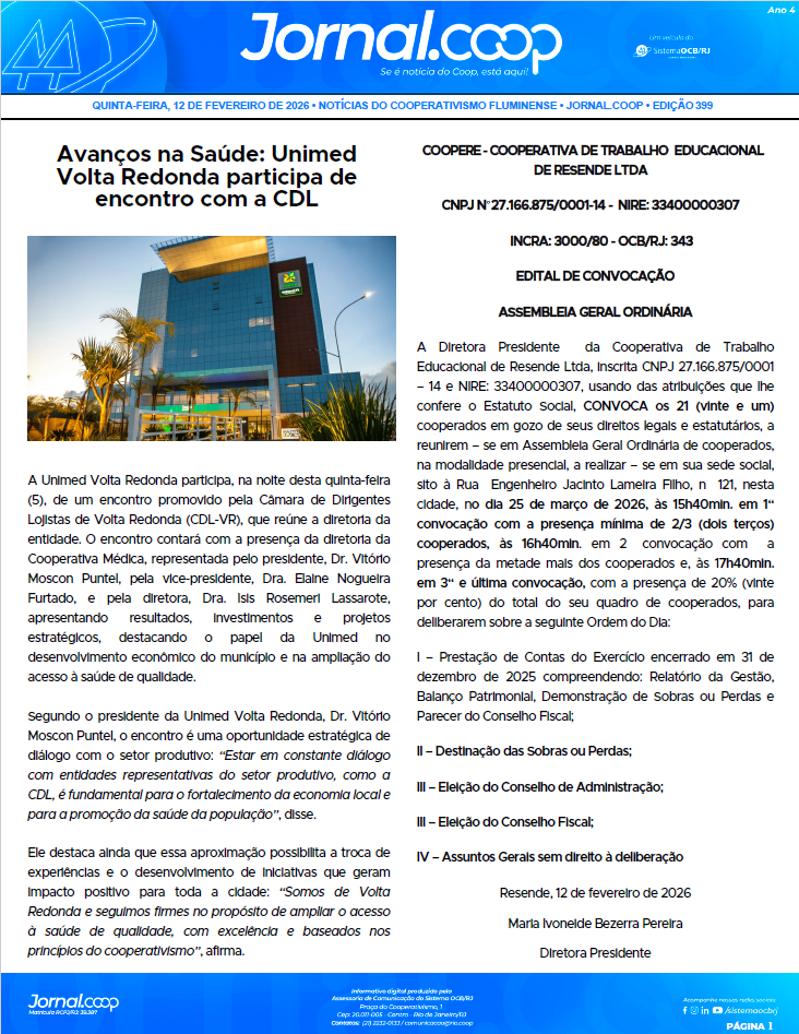 Jornal.Coop – Edição 399 – Ano 4 – 12 de fevereiro de 2026