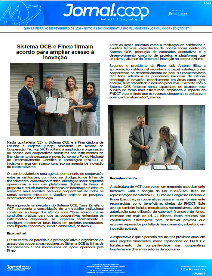 Jornal.Coop – Edição 397 – Ano 4 – 05 de fevereiro de 2026