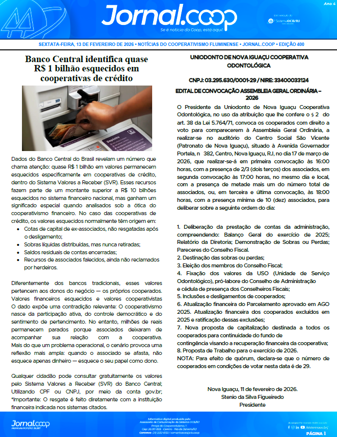 Jornal.Coop – Edição 400 – Ano 4 – 13 de fevereiro de 2026