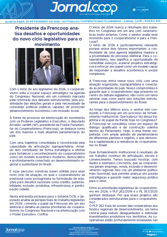 Jornal.Coop – Edição 405 – Ano 4 – 25 de fevereiro de 2026