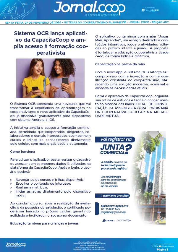 Jornal.Coop – Edição 407 – Ano 4 – 27 de fevereiro de 2026