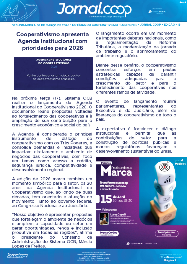 Jornal.Coop – Edição 418 – Ano 4 – 16 de março de 2026