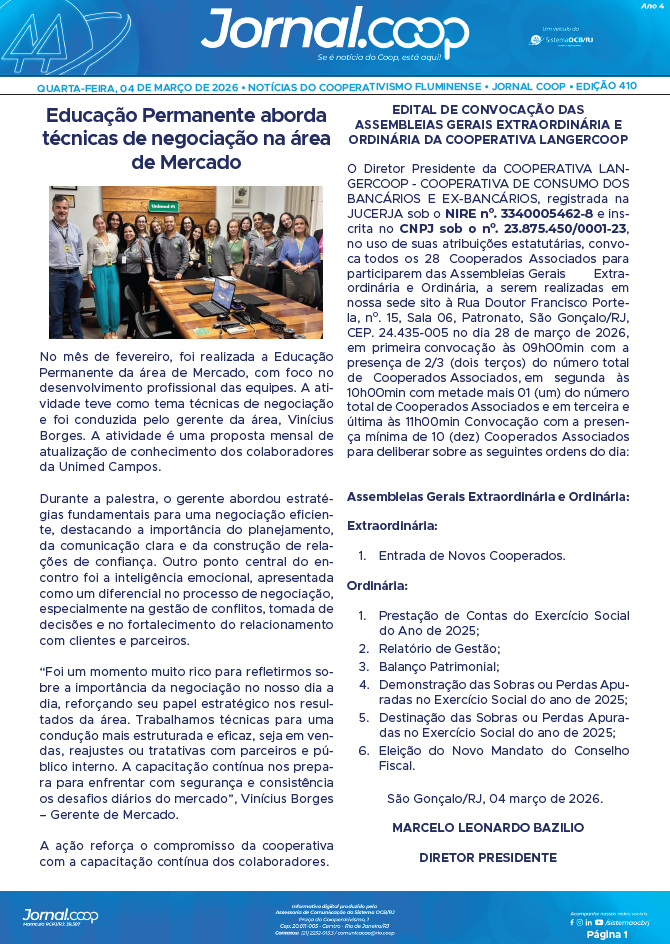 Jornal.Coop – Edição 410 – Ano 4 – 04 de março de 2026