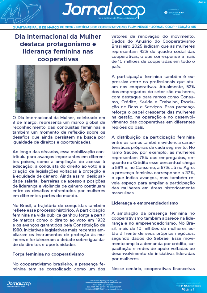 Jornal.Coop – Edição 415 – Ano 4 – 11 de março de 2026