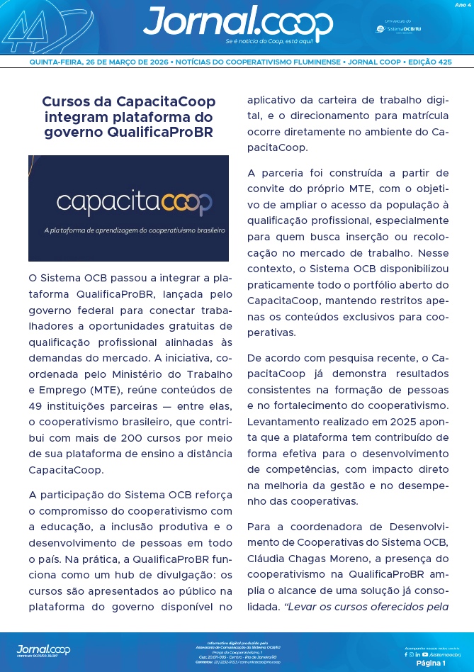 Jornal.Coop – Edição 425 – Ano 4 – 26 de março de 2026