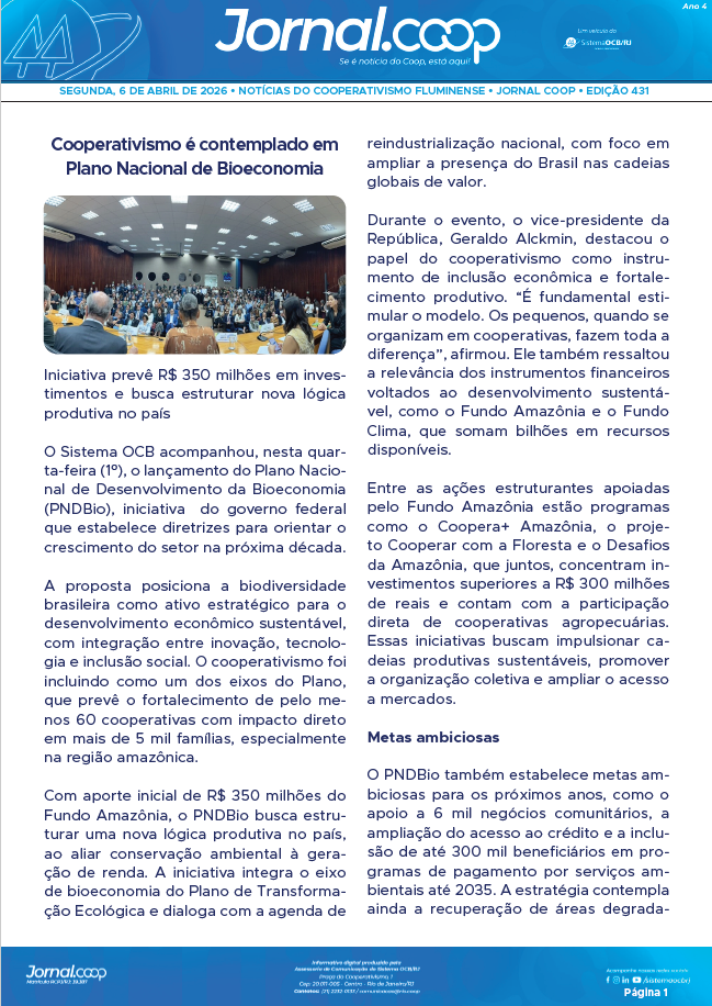 Jornal.Coop – Edição 431 – Ano 4 – 6 de abril de 2026