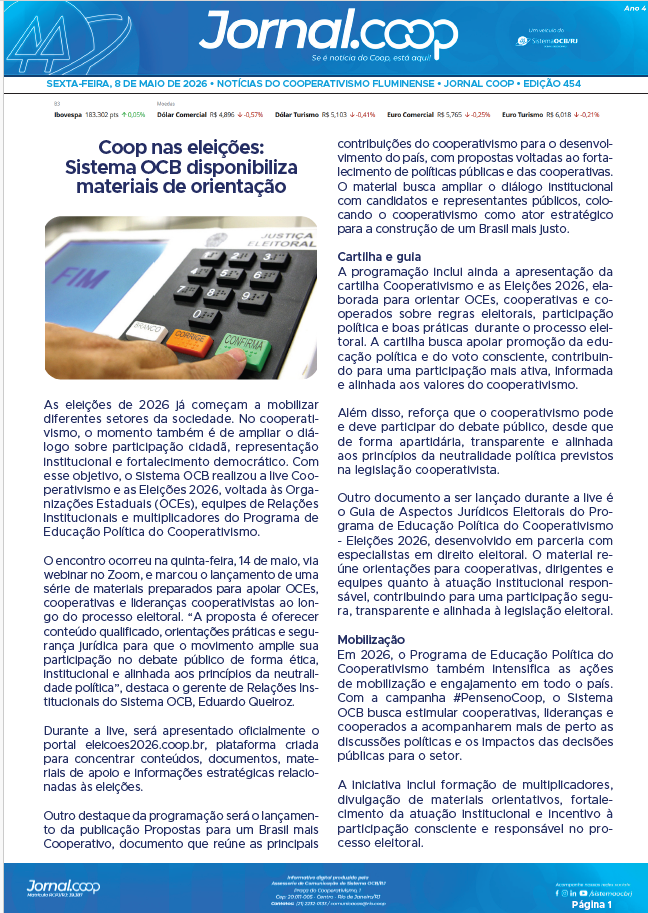 Jornal.Coop RJ – Edição 454 – Ano 4 – 8 de maio de 2026