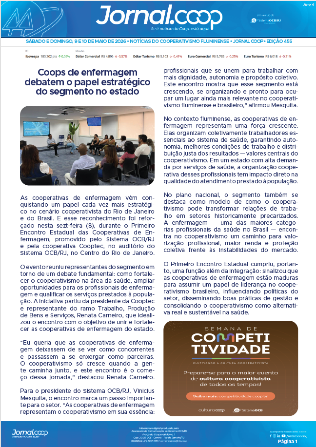 Jornal.Coop RJ – Edição 455– Ano 4 – 9 e 10 de maio de 2026