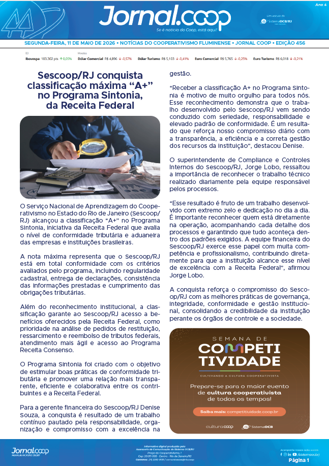 Jornal.Coop RJ – Edição 456 – Ano 4 – 11 de maio de 2026