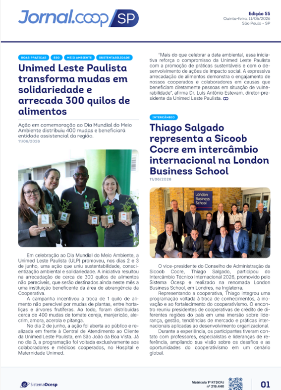 Jornal Sescoop/SP – Edição 055 – Ano 1 – SP – 11 de Junho de 2026