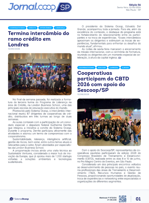 Jornal Sescoop/SP – Edição 056 – Ano 1 – SP – 12 de Junho de 2026