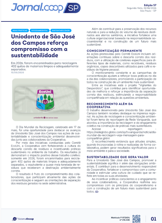 Jornal Sescoop/SP – Edição 057 – Ano 1 – SP – 15 de Junho de 2026
