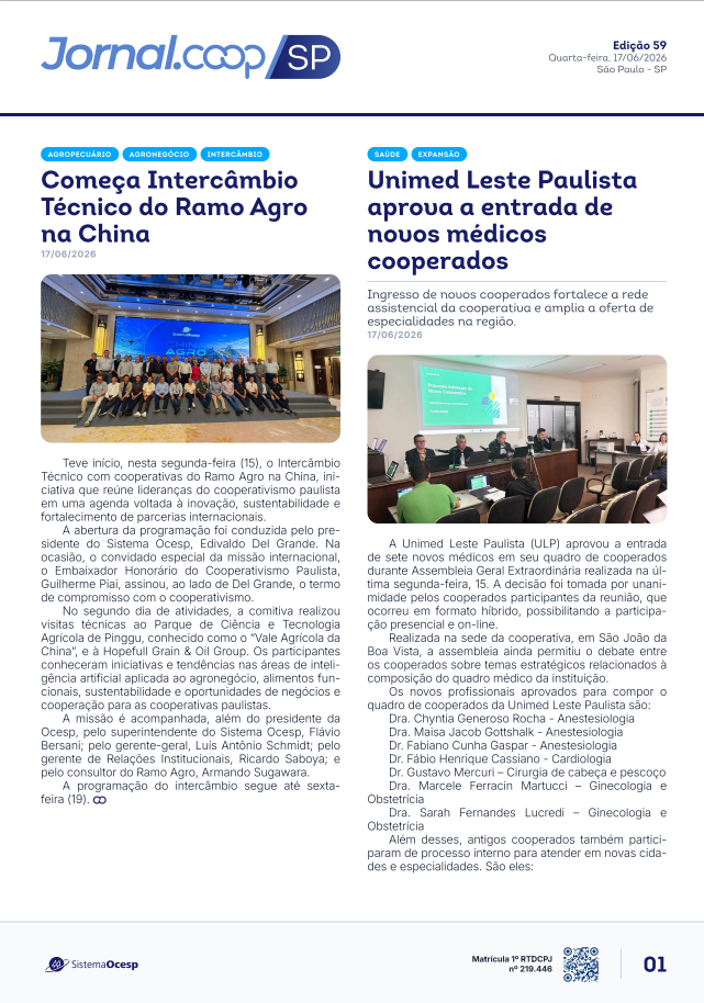 Jornal Sescoop/SP – Edição 059 – Ano 1 – SP – 17 de Junho de 2026