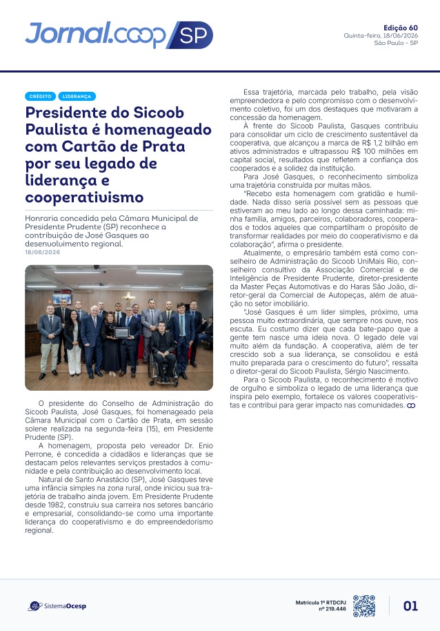 Jornal Sescoop/SP – Edição 060 – Ano 1 – SP – 18 de Junho de 2026