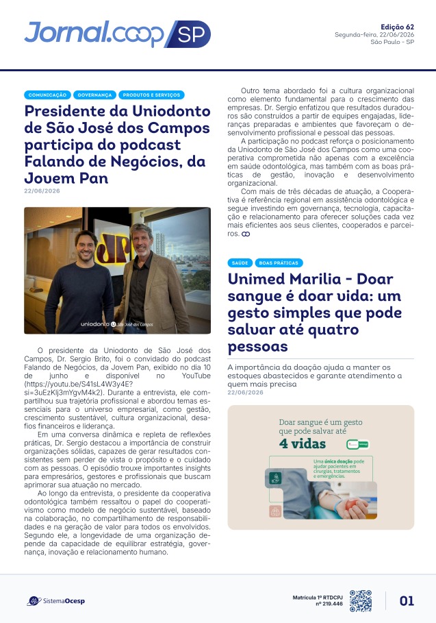Jornal Sescoop/SP – Edição 062 – Ano 1 – SP – 22 de Junho de 2026
